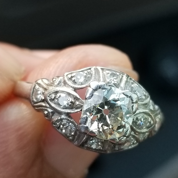 Super sale! Antique Platinum art deco European old mined diamond engagement ring - Picture 16 of 16